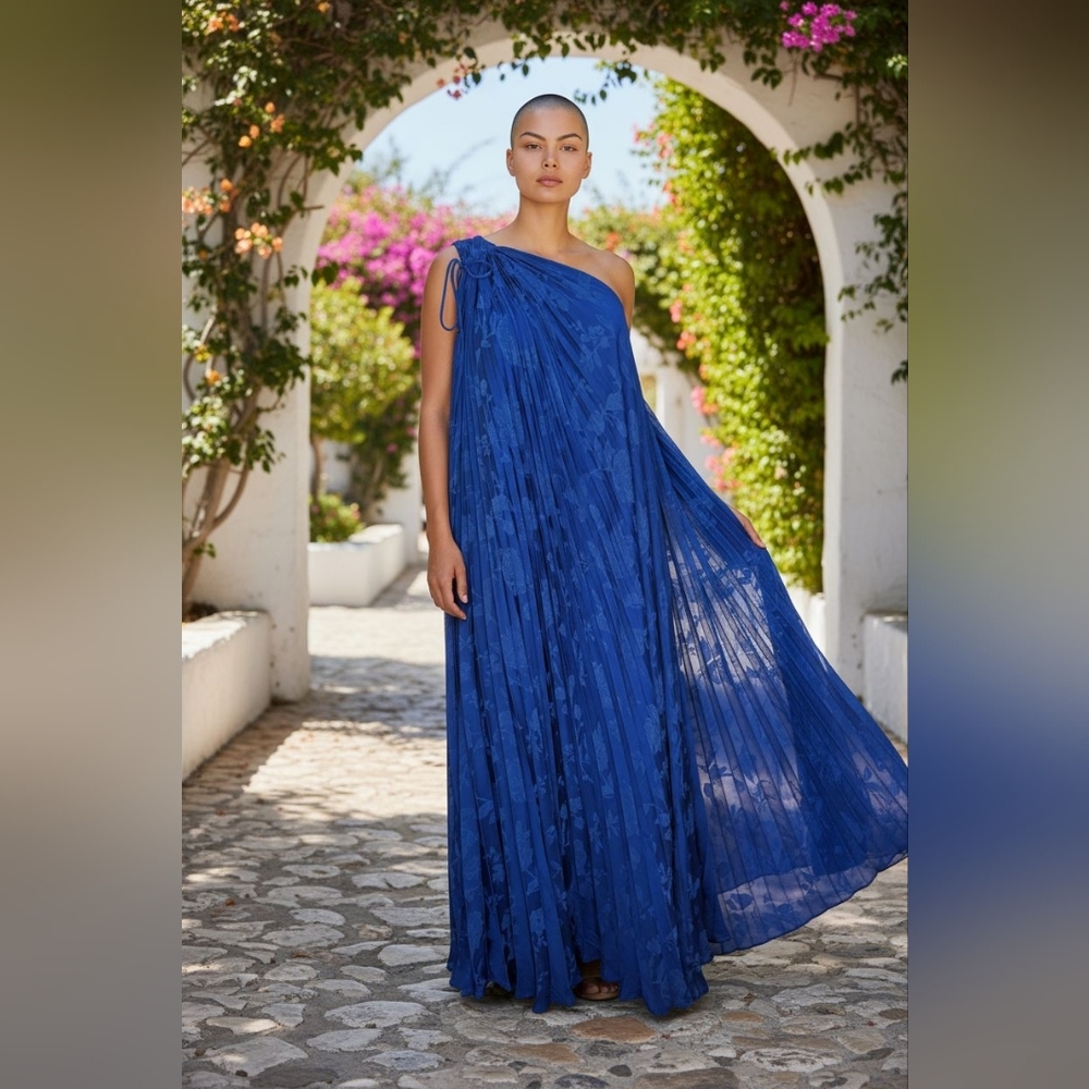Banana Republic One Shoulder Royal Floral Blue Dress